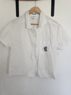 Hollister Sleep White Short Sleeve Cotton Shirt with Bear Patch